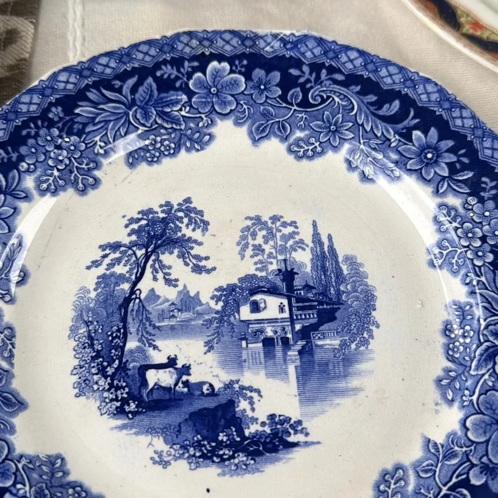 W. Adams IV & Sons Lorraine  Ironstone Blue Transferware - 8.5